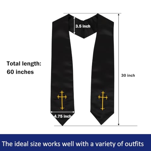 Clergy Stole, Choir Stole with Cross Embroidery 60'' - color: Black