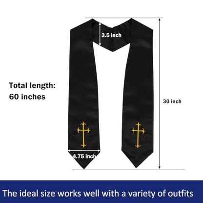 Clergy Stole, Choir Stole with Cross Embroidery 60'' - color: Black