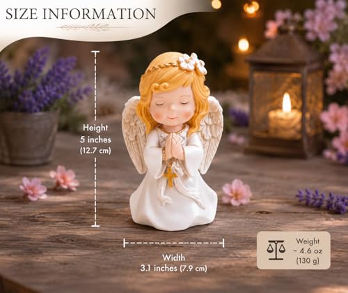 Comfy Hour 5 Inch First Communion Praying Angel Figurine, Rosary Decor