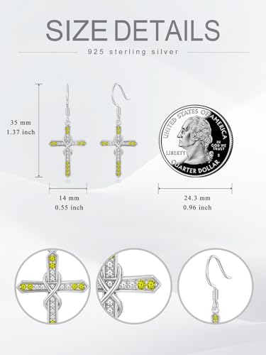 Seiyang Cross Birthstone Earring 925 Sterling Silver Cross Dangle Drop Earrings with 12 Months Birthstone Birthday Jewelry Gifts for Women Mom Her - color: 08-August, size: Style C