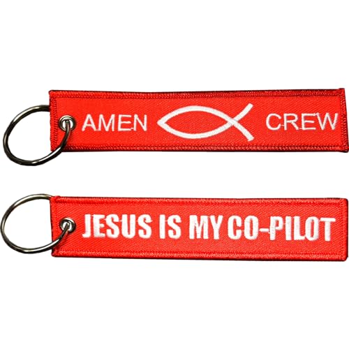 EL11-021 Jesus is My Co-Pilot Amen Crew Keychain or Luggage Tag or Zipper Pull Fish Spirit