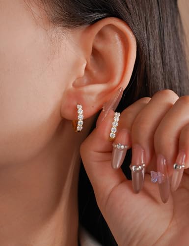 IMOLOVE Huggie earrings for women Ear Cuff Moissanite Stud Earrings Hypoallergenic Earrings for Women Sterling Silver with 18K White Gold Plated Earrings - color: 16.5mm Small Hoop-Yellow