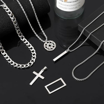 NEWITIN 37 Pieces Silver Jewelry Set for Men Stainless Steel Cross Jewelry - color: Metallic