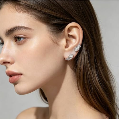 Angel Wing Earrings for Women Statement Flat Back Cartilage Stud Earrings Trendy Angel Wing Helix Piercing Stud Silver Cubic Zirconia Earring Jewelry Accessories - color: Silver