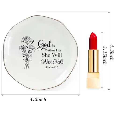 God Is Within Her Jewelry Dish Jewelry Tray, Inspirational Christian Ring Dish, Ceramic Trinket Tray for Women, Bible Verse Jewelry Holder for Rings Earrings Necklace, Christian Gifts for Women - color: God is within her, she will not fall.