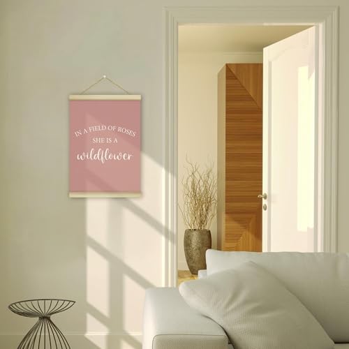 LWBEO In A Field Of Roses She Is A Wildflower Poster Hanger Frame, Girl Nursery Wildflower Wooden Canvas Art Print, Pink Positive Wall Art for Toddler Baby Girls Room Bedroom Playroom 12x16in -03 - color: In A Field Of Roses She Is A Wildflower