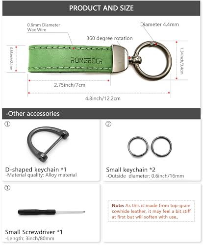 Double-Sided Cowhide Keychain for Car Keys, Vegetable-Tanned - color: Green