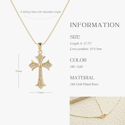 Gold Cross Necklace for Women, 14K Gold Plated - style: dainty CZ Cross