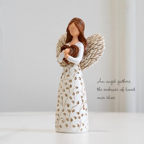 Remembrance Angel Figurines,Sympathy Gift for Loss of Loved One, Memorial Keepsake for Women - Sculpted Hand-Painted Figurine to Hold Each One Safely in Your Heart, Grief Gifts embracing Willow Heart - color: White-2