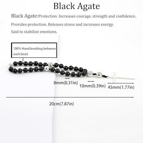 KIKILA Handmade 8mm Anglican Prayer Beads Rosary Natural Stone Beads with Cross Custom Rosary - style: Black Agate