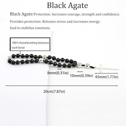 KIKILA Handmade 8mm Anglican Prayer Beads Rosary Natural Stone Beads with Cross Custom Rosary - style: Black Agate