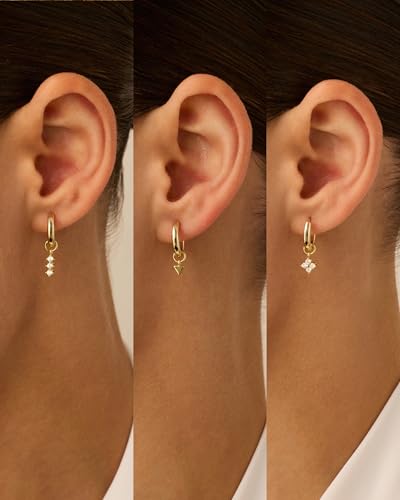 PAVOI 14K Gold Plated Mix & Match Charms Dainty Huggie Earrings for Women - style: Flower