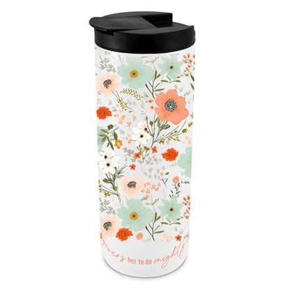 Lighthouse Christian Products Faith in God Floral - 20 ounce Pastel Orange and Blue Insulated Stainless Steel Tumbler with Lid Christian Gift - Catholic Travel Cup - style: Faith In God Floral White