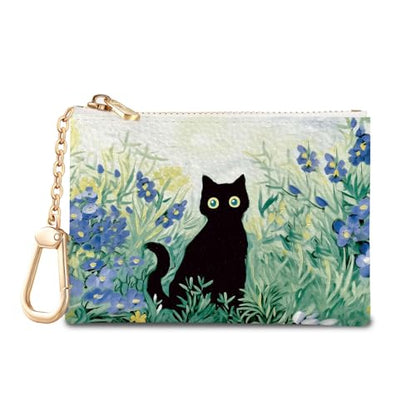 Black Cat Art Keychain Coin Purse for Women, Small Change Pouch - color: Art Black Cat