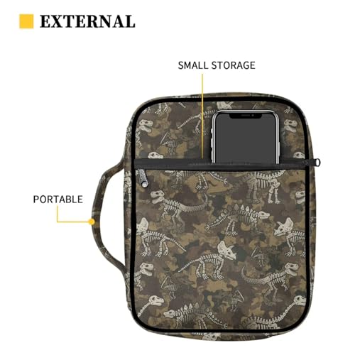 Coldinair Camouflage Dinosaur Bible Covers for Women Bible Case with Bookmark Large Carrying Book Case Church Bag Protective with Pocket and Zipper - color: Camouflage Dinosaur