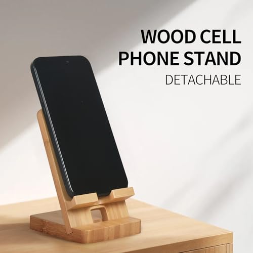Wood Phone Stand, Desktop Wooden Phone Holder, Portable Office Phone Stand for Desk, Wood ipad Stand， Compatible with iPhone & All Cell Phones(Bamboo) - color: bamboo-1