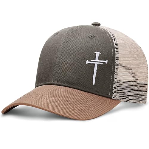Christian Jesus Cross Hat - Faith Hats for Men Women - Religious Gifts for Thanksgiving Christmas - color: Cross/Grey Green