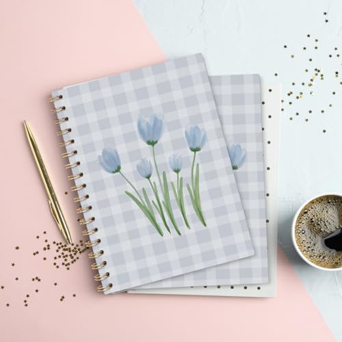 VONTP Cute Blue Tulip Floral Spiral Notebook Journal, 5.5x8.3 - color: Flower