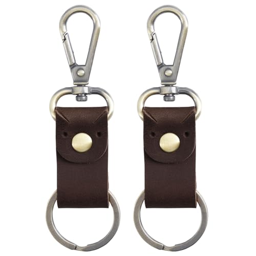 Jack&Chris Genuine Leather Keychain, Small Keychain for Man and Women, Key Holder Mens Belt Key Chain Ring, Red Brown - color: 2pack-red Brown