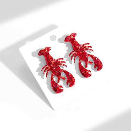 Creative Exaggerated Ocean Animal Drop Dangle Earrings for Women, Bohemia Style Alloy Lobster Octopus Fish Crab Earrings for Summer Beach Holiday Party Jewelry Gifts - style: Red Rhinestone Lobster Earrings-G