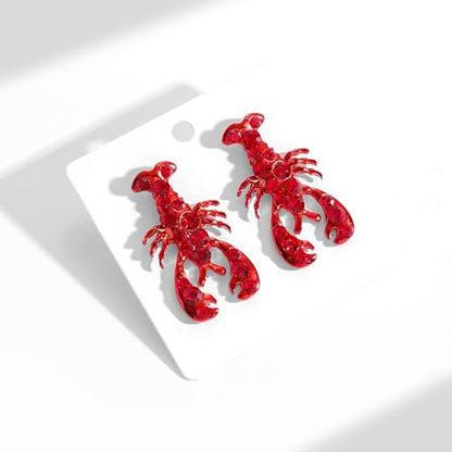 Creative Exaggerated Ocean Animal Drop Dangle Earrings for Women, Bohemia Style Alloy Lobster Octopus Fish Crab Earrings for Summer Beach Holiday Party Jewelry Gifts - style: Red Rhinestone Lobster Earrings-G