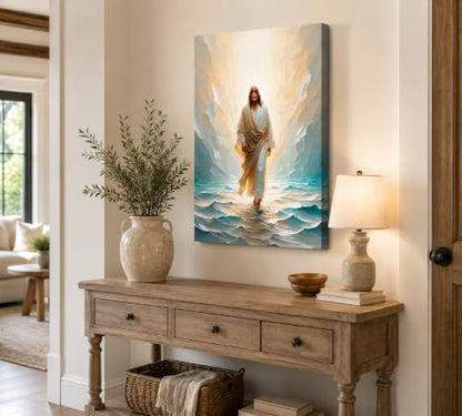 CXKAWM Jesus Wall Art, Walking On Water Canvas Prints, 24"x36" - color: Jesus Walking Wrapped Canvas, size: 24x36in