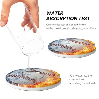 Baseball Water Fire Car Cup Holder Coasters 2 Pack 2.63" for Women - color: Red