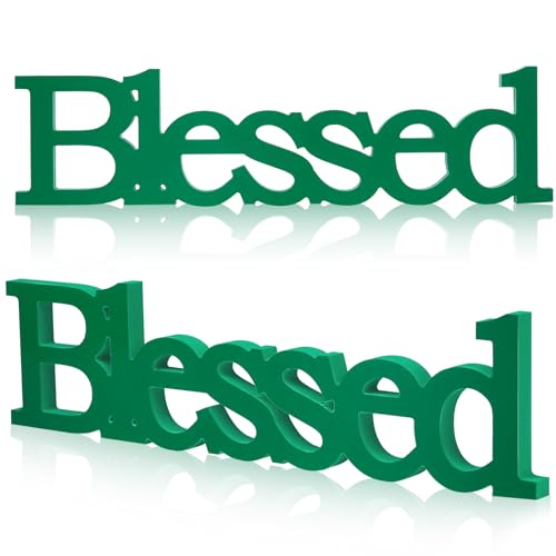 Blulu Blessed Letter Table Sign Wooden Blessed Standing Sign,Green - color: Green