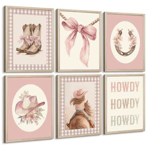 Western Cowgirl Nursery Wall Art Decor Vintage Girl Room Canvas Poster Pink Coquette Nursery Art Prints Preppy Aesthetic Pictures Bow Floral Boots Artwork for Girls Bedroom 8x10 Inch Unframed 6Pcs - color: Girl West Prints, size: 10"L x 8"W