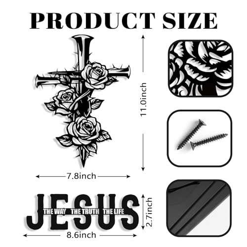 Kercan Jesus Cross Metal Wall Decor Christian Wall Art for Home Religious Cross Decoration Living Room Bedroom Prayer Room The Way The Truth The Life Christ Inspired Christian Gift for Family Friends - style: Set of 2