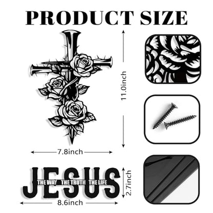 Kercan Jesus Cross Metal Wall Decor Christian Wall Art for Home Religious Cross Decoration Living Room Bedroom Prayer Room The Way The Truth The Life Christ Inspired Christian Gift for Family Friends - style: Set of 2