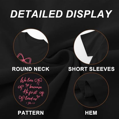 Christian Faith Bow Shirts for Women Cute Coquette Shirt Jesus Religious Tshirts Bible Verse Oversized Graphic Tee - color: Black, size: X-Large