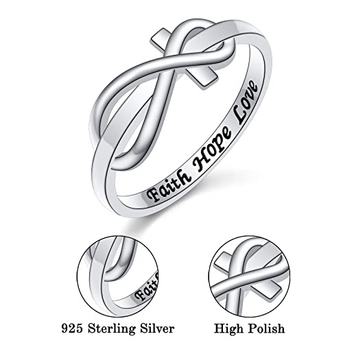DAOCHONG 925 Sterling Silver CZ Infinity Cross Ring Inspirational Jewelry - color: silver infinity cross