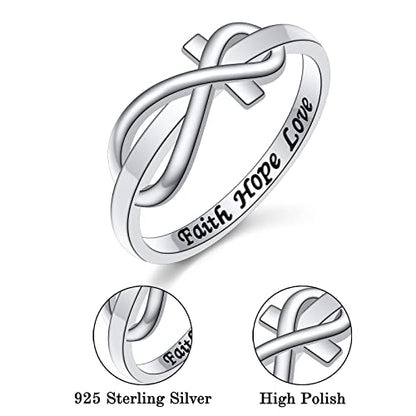 DAOCHONG 925 Sterling Silver CZ Infinity Cross Ring Inspirational Jewelry - color: silver infinity cross