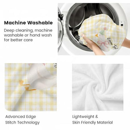 Personalized Birthday Goose Blanket, Yellow Plaid Baby Throw Gift - color: #Ver14