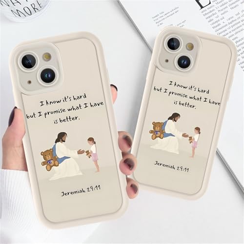 for iPhone 15 6.1'' Cute Bible Verse Bear Phone Case - color: White-Jesus Bear, size: iPhone 15