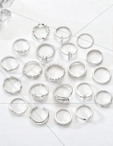 Gold Stackable Rings Set for Women, Gold Plated Chunky Crystal Finger Rings - color: Silver CZ