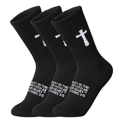 3 Pairs Unisex Cross Socks,Gifts for Christian: Easter Christmas - color: Proverbs 3:5 - Black