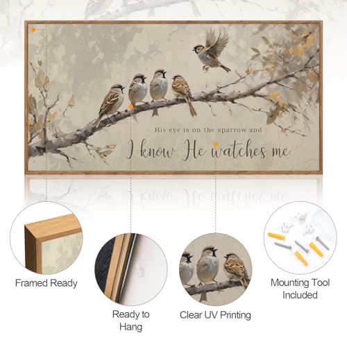 Aurlan His Eye Is On The Sparrow Framed Canvas Wall Art 40x20 Inch - color: His Eye is on the Sparrow, size: 40"L x 20"W