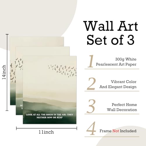 Set of 3 Poster Bible Verse Wall Art,Matthew 6:26 Christians Wall Decor - color: Look at The Birds of The Air
