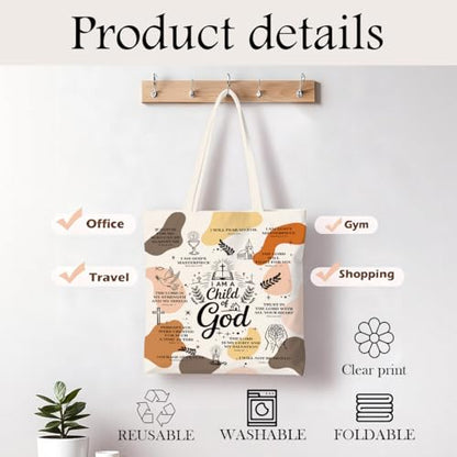Christian Canvas Tote Bag for Women, Inspirational Faith Shoulder Bag - color: God 02