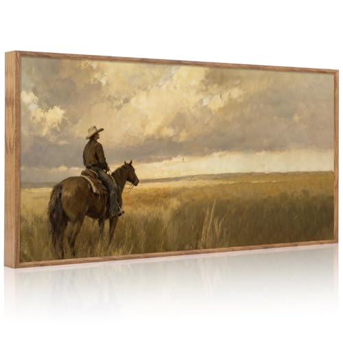 Aurlan Western Cowboy Framed Canvas Wall Art 40x20 Inch - color: Western Cowboy, size: 40"L x 20"W