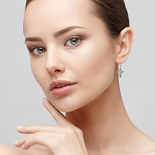 Cross Earrings 925 Sterling Silver Cross Dangle Drop Earring Gifts for Women sunflower