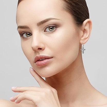 Cross Earrings 925 Sterling Silver Cross Dangle Drop Earring Gifts for Women sunflower