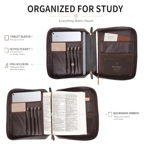 Polare Full Grain Leather Bible Cover Church Bag Bible Protective Book Holder Carrying Case Folder Organizer Portfolio, Dark Brown - style: Dark Brown