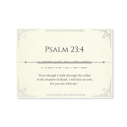 Loved Creations Morse Code Bracelets for Women, Christian Bible Verse Bracelets, Scripture S925 Sterling Silver Inspirational Faith Jewelry, Religious Gifts for Women - color: Psalm 23:4