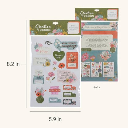Christian Art Gifts Multicolor Inspirational Scripture Bible Journaling Sticker Sheet Set for Women & Girls: Colorful Pink, Blue & Green Floral Designs, 3 Die-Cut Sheets