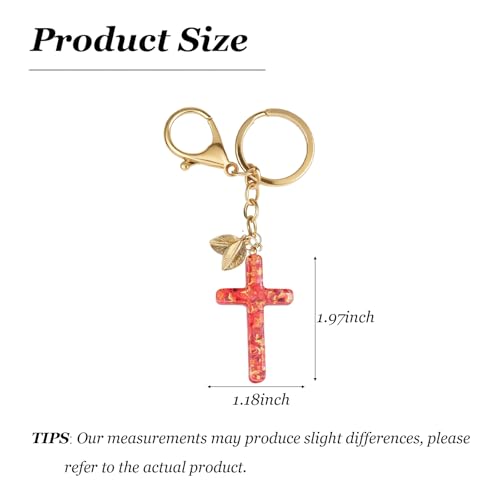 Angyape Cute Christian Cross Keychain for Women Purse Bag Charms Car Key Rings Accessories Flower Design Jesus Faith Gifts - color: N：red