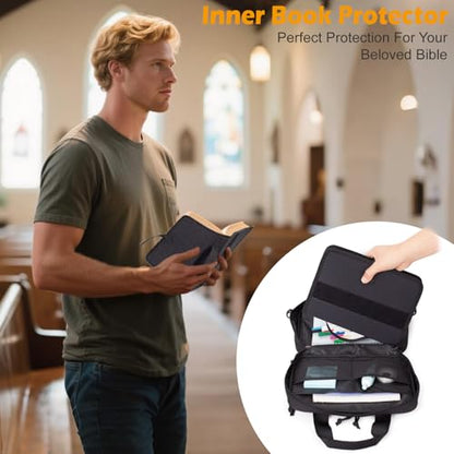Tactical Bible Case for Men,2 Compartment Carrying Bible Cover for Church - color: black