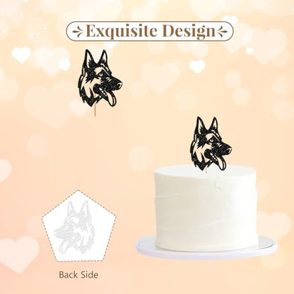 German Shepherd Cake Topper, Dog Birthday Cake Decor, Black Glitter Puppy Face Cake Topper for Kids, Pet Themed Birthday/Adoption Day Party Decoration - style: German Shepherd